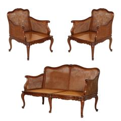19th Century Venice Cadorin Sofa and Pair of Armchairs Vienna Straw Hand-Carved 7