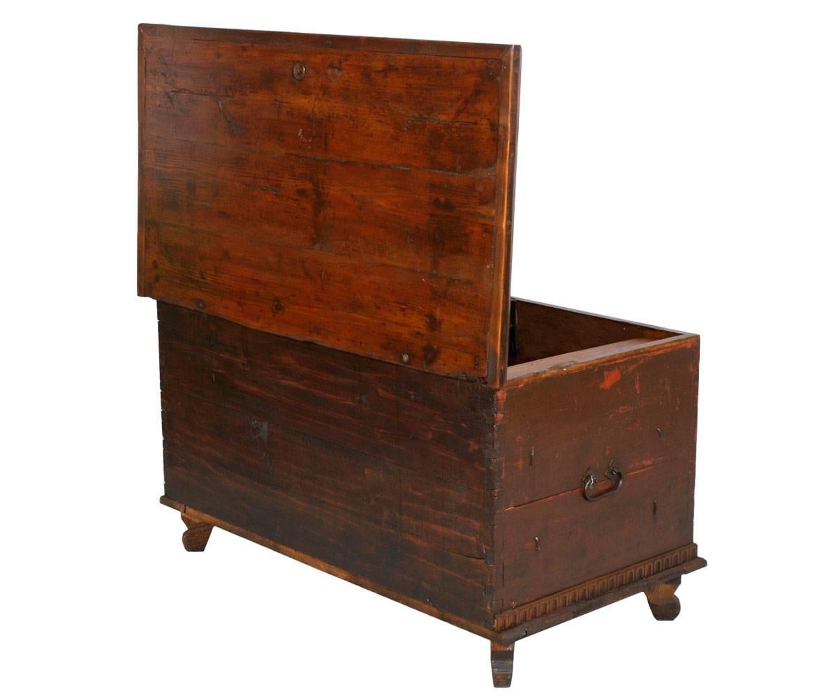 Late 18th Century Antique Painted Tyrolean Chest Trunk in Solid Larch of the 18th Century For Sale