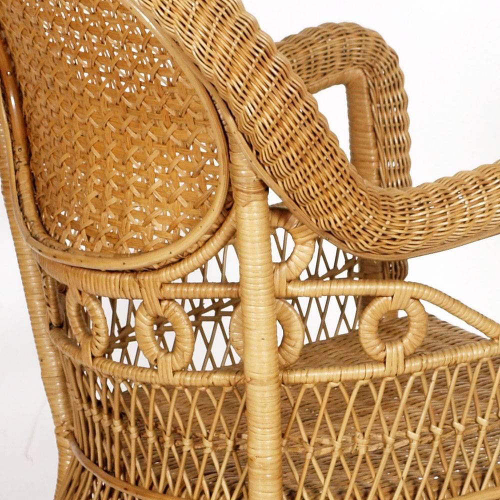 French Provençal Curved Bamboo Rattan Armchair, 1950s in Franco Albini Manner In Excellent Condition For Sale In Vigonza, Padua