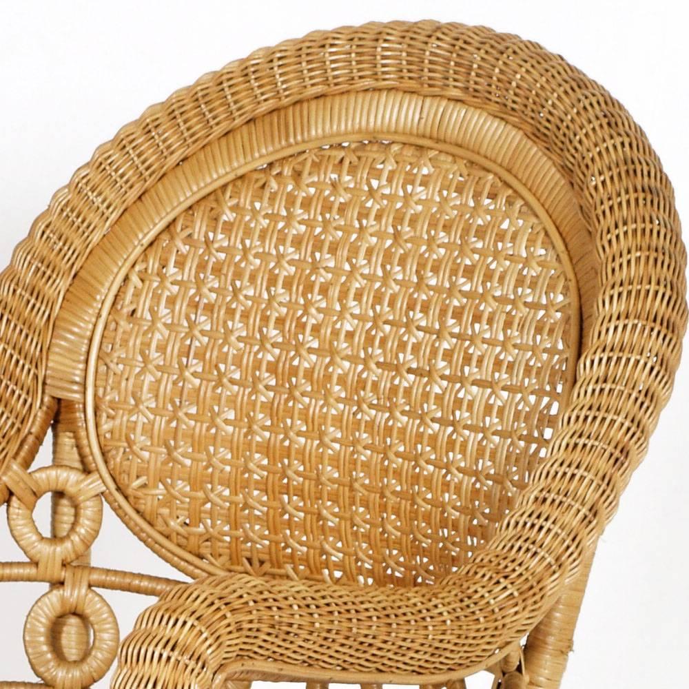 Italian French Provençal Curved Bamboo Rattan Armchair, 1950s in Franco Albini Manner For Sale