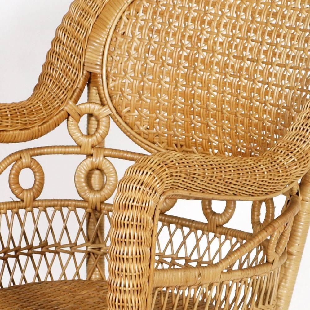 Mid-20th Century French Provençal Curved Bamboo Rattan Armchair, 1950s in Franco Albini Manner For Sale