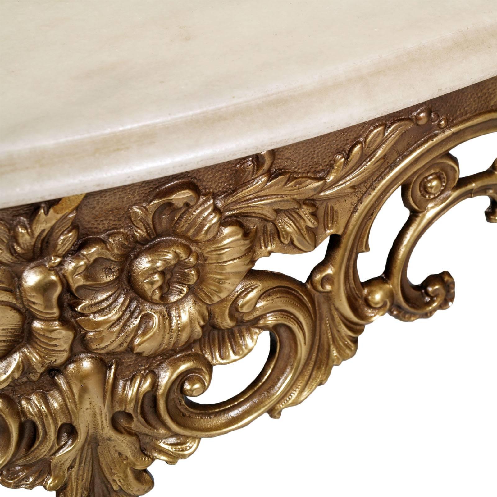 Burnished Early 20th Century Venetian Rococo Gilt Bronze Console, V. Cadorin Manner