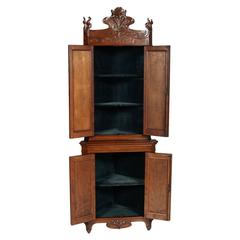 Sculptural Art Nouveau Corner Vitrine Cabinet by Vincenzo Cadorin Carved Walnut