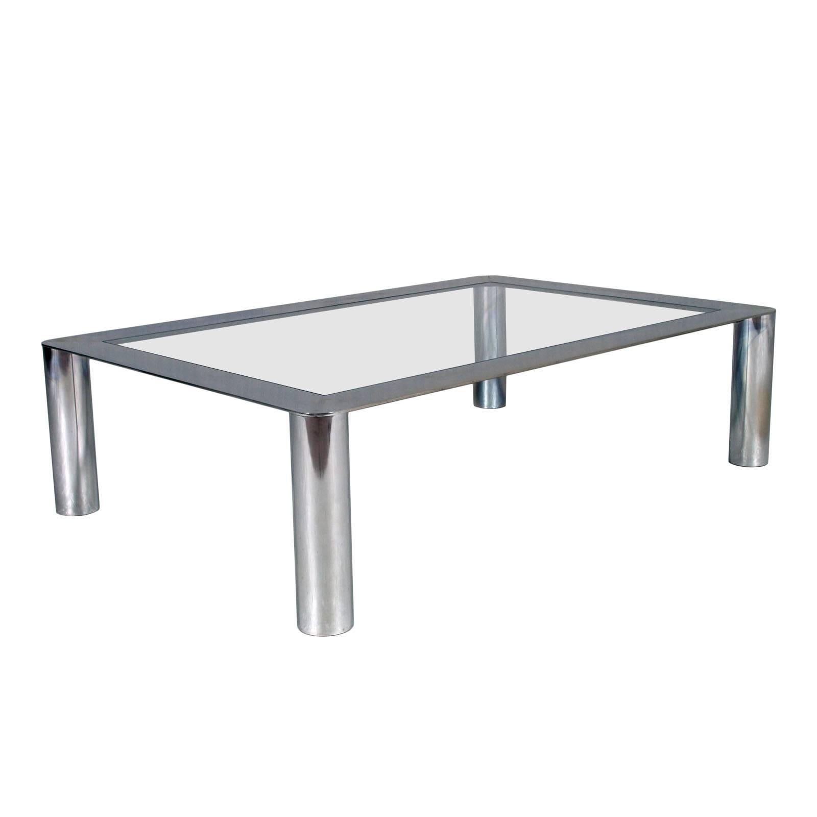 Coffee table in chromed steel with fumè crystal top, style Gianfranco Frattini per Cassina, circa 1970s

Measures cm: H 36 x W 134 x D 90.

 