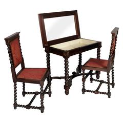 Italian 18th Century Renaissance Vanity, Desk with Two Chairs, Dressing Table
