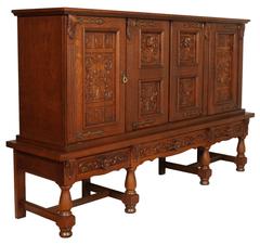 Early 20th Century Carved Sideboard Cabinet Bookcase, Spanish, Renaissance Style
