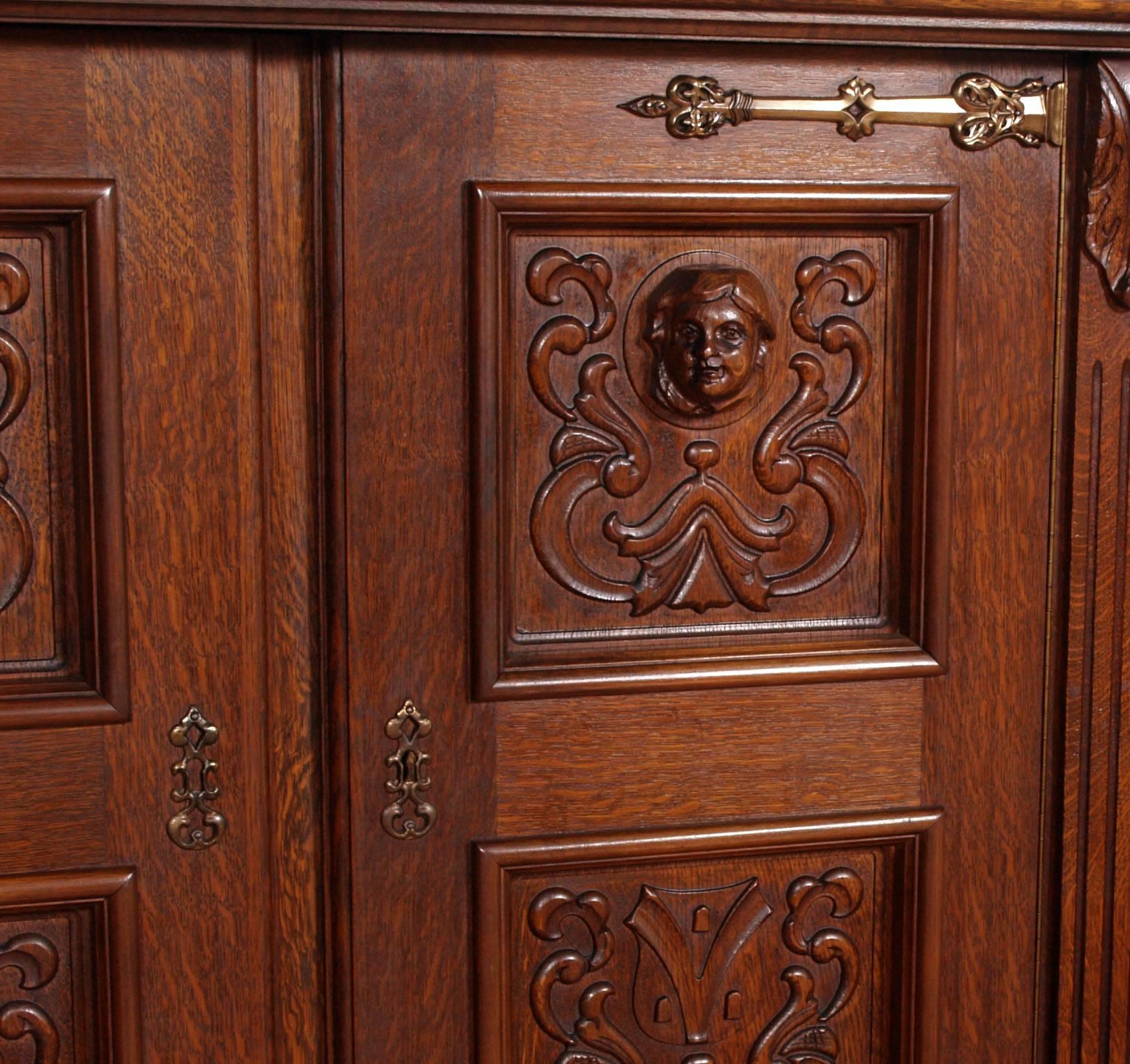 Renaissance Revival Early 20th Century Carved Sideboard Cabinet Bookcase, Spanish, Renaissance Style For Sale