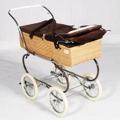 1960s Pram Baby Carriage Stroller by Perry Pram Steel Chromed and Wickerwork