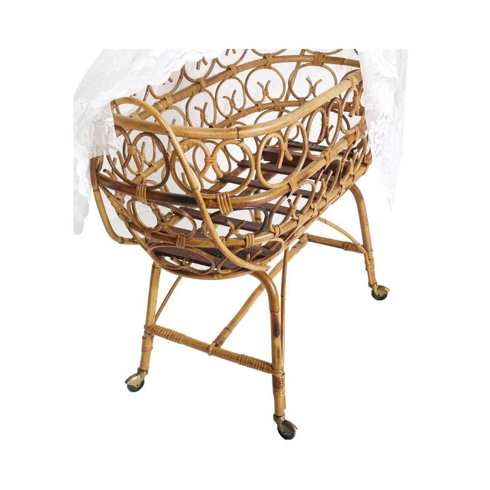 Mid-Century Modern Mid-Century Cradle in Rattam Attributable to Franco Albini for Bonaccina, 1950s