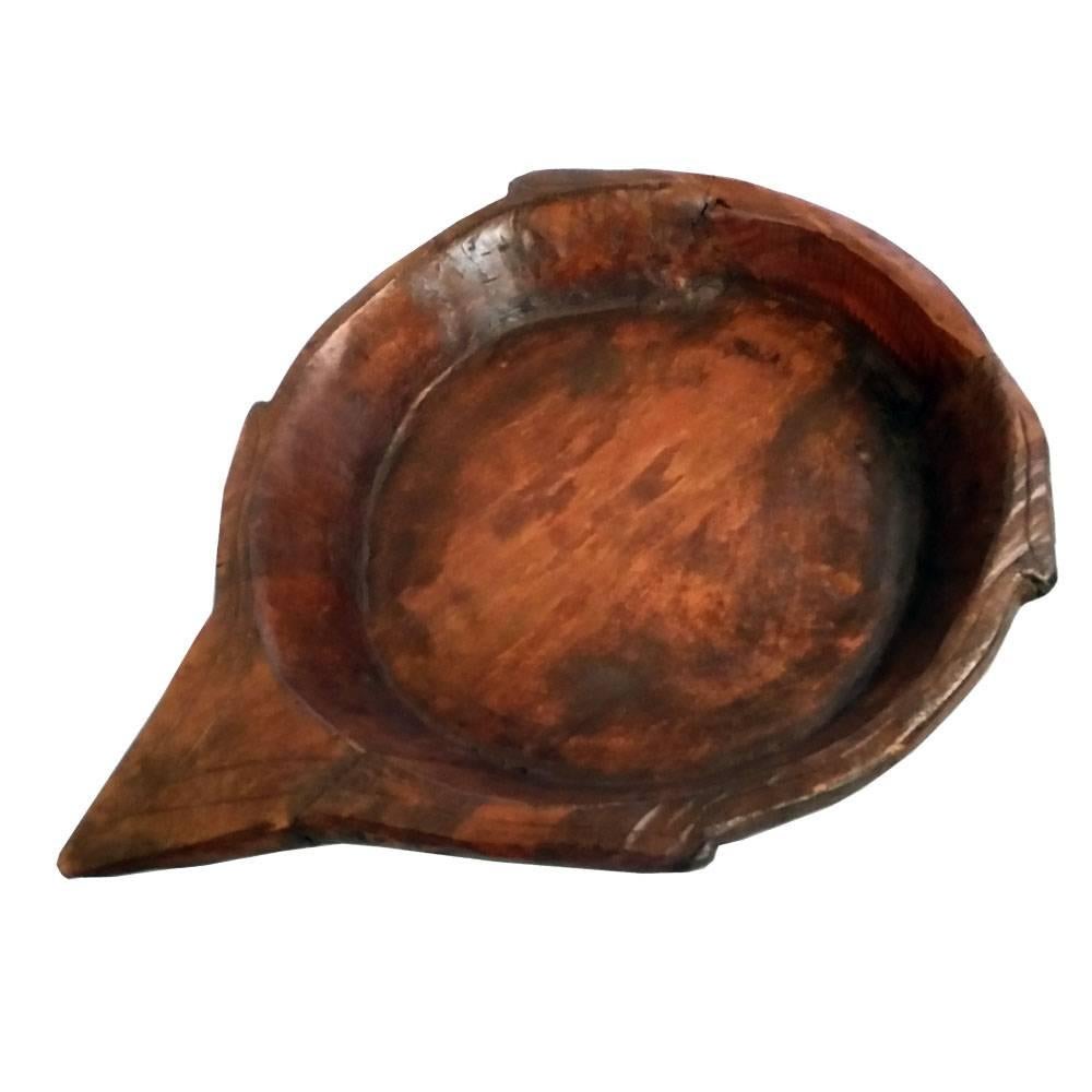 Antique Big Tirolean Hand-Carved Chestnut Wood Basin Bowl, Nice How Centrepiece