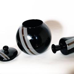 Set of Two Vases Venini Collection by Tapio Wirkkala 1960s Black Murano Glass