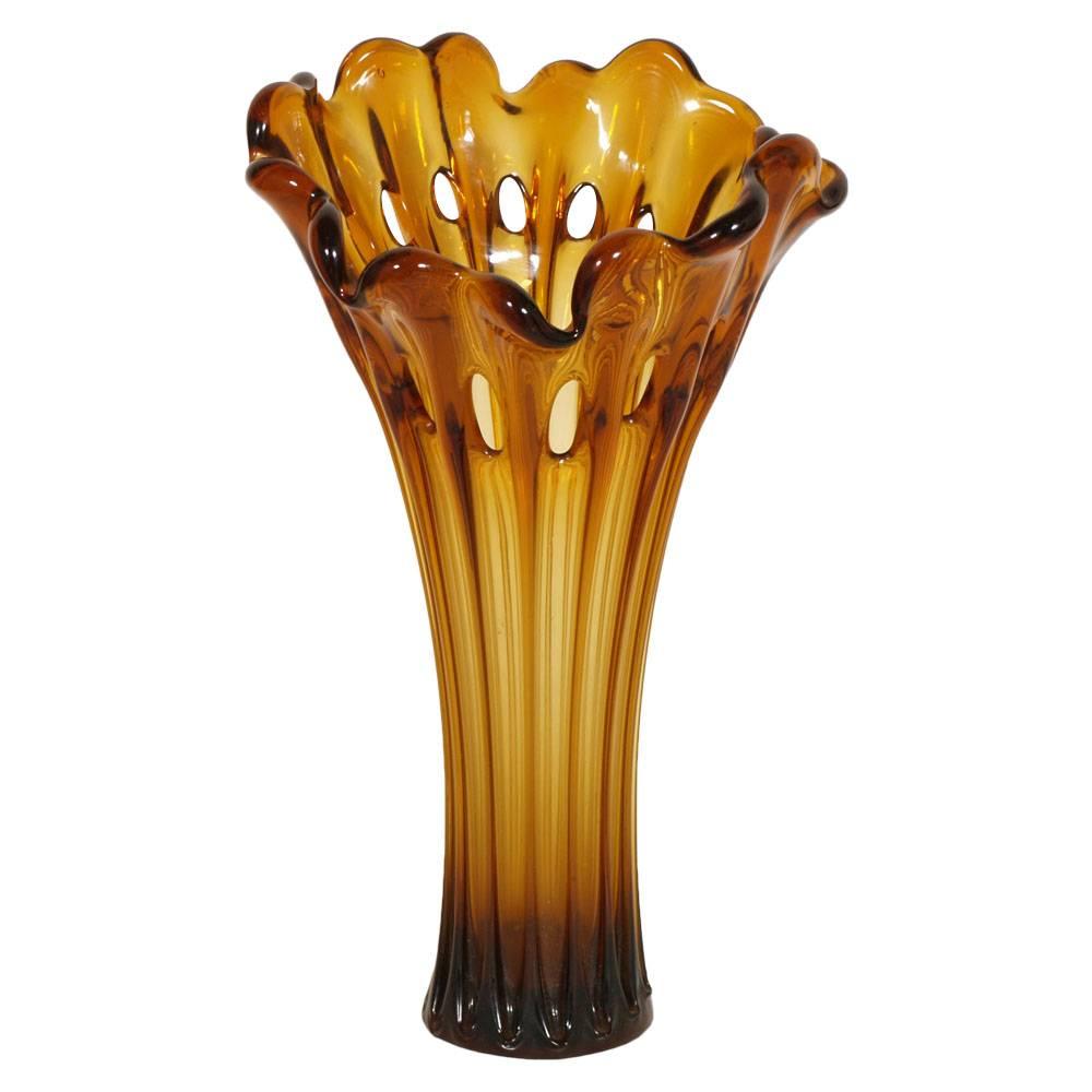 Jugendstil-Ambra-Vase aus Muranoglas, „Sommerso“ von Salviati, frühes 20. Jahrhundert