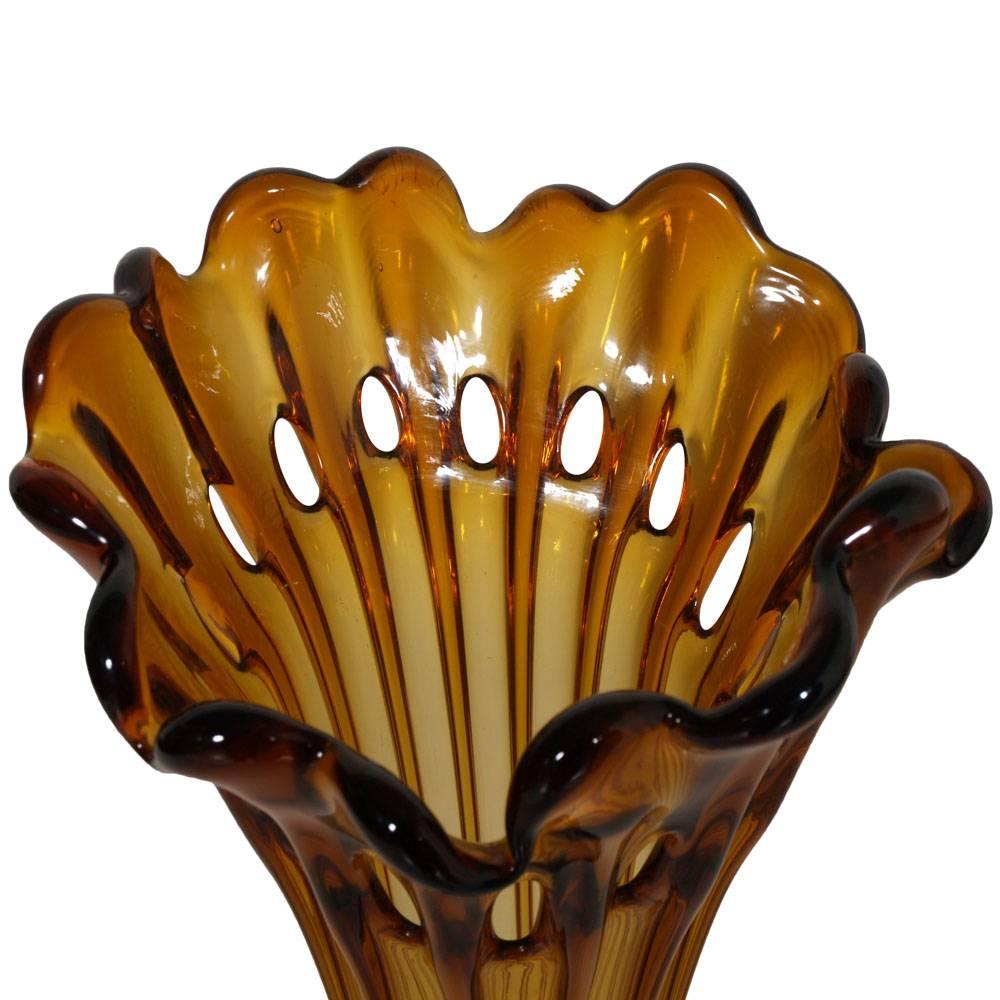 Italian Early 20th Century Art Nouveau Ambra Vase, Murano Glass 