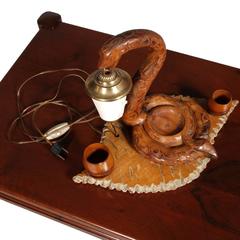 Art Deco Snake Lamp, by Aldo Tura, Ashtray Service Cigarettes Hand-Carved Walnut