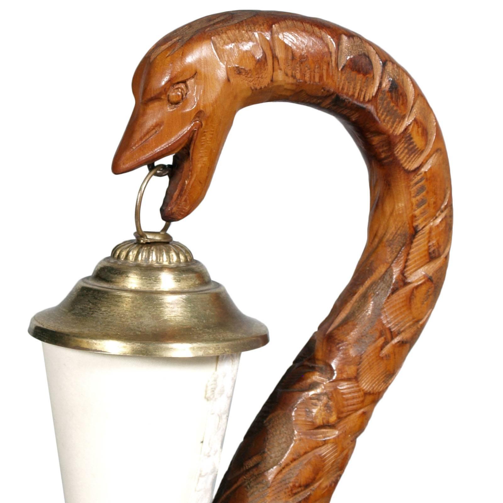 Italian Art Deco Snake Lamp, by Aldo Tura, Ashtray Service Cigarettes Hand-Carved Walnut For Sale