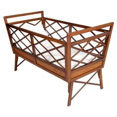 Used Mid-Century Modern Baby Bed Franco Albini Manner all Massive Walnut Restored