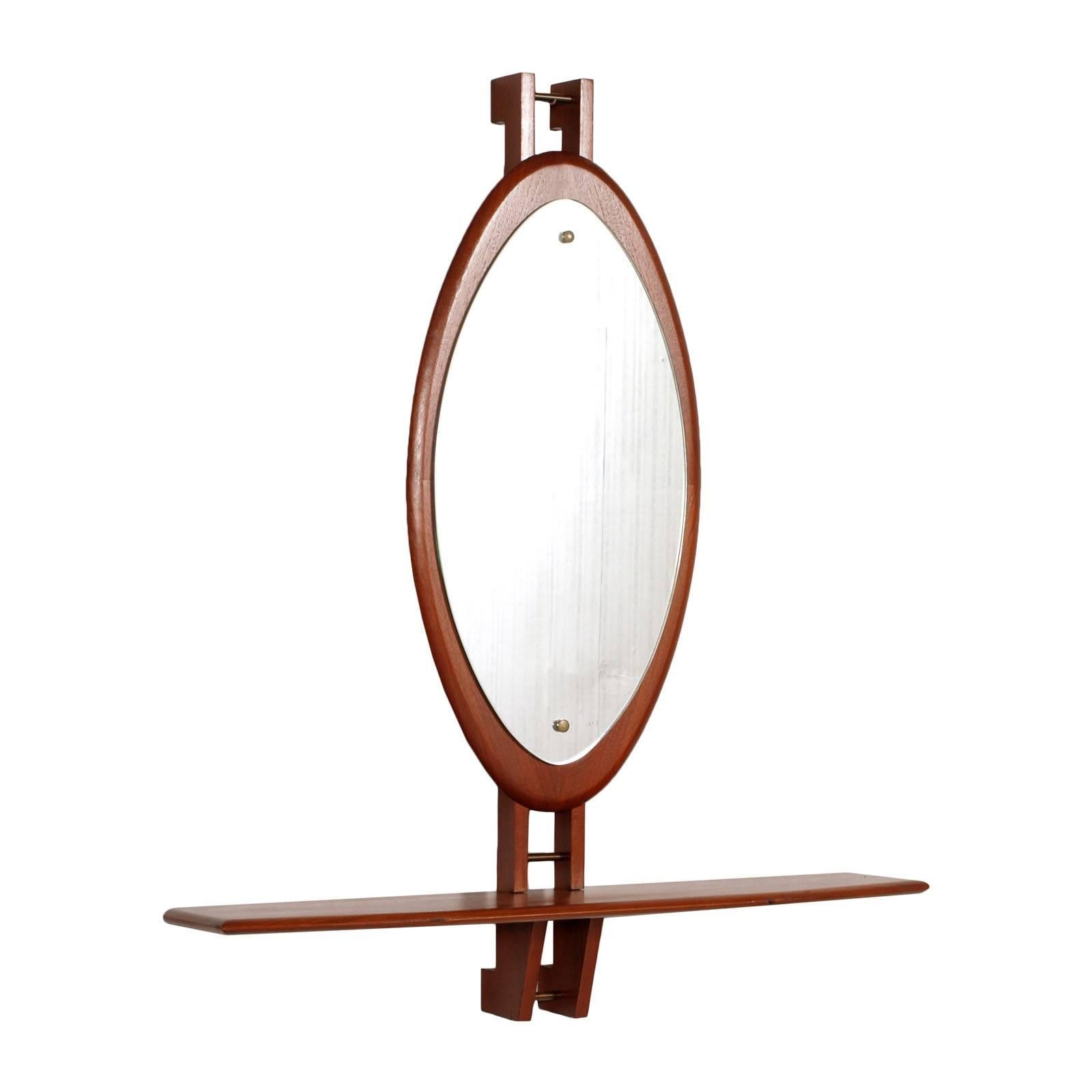Exceptional Mid-Century modern console and wall mirror by Clausen & Son in Teack, period 1960s. 

Measures cm: H 108, W 90, D 25.