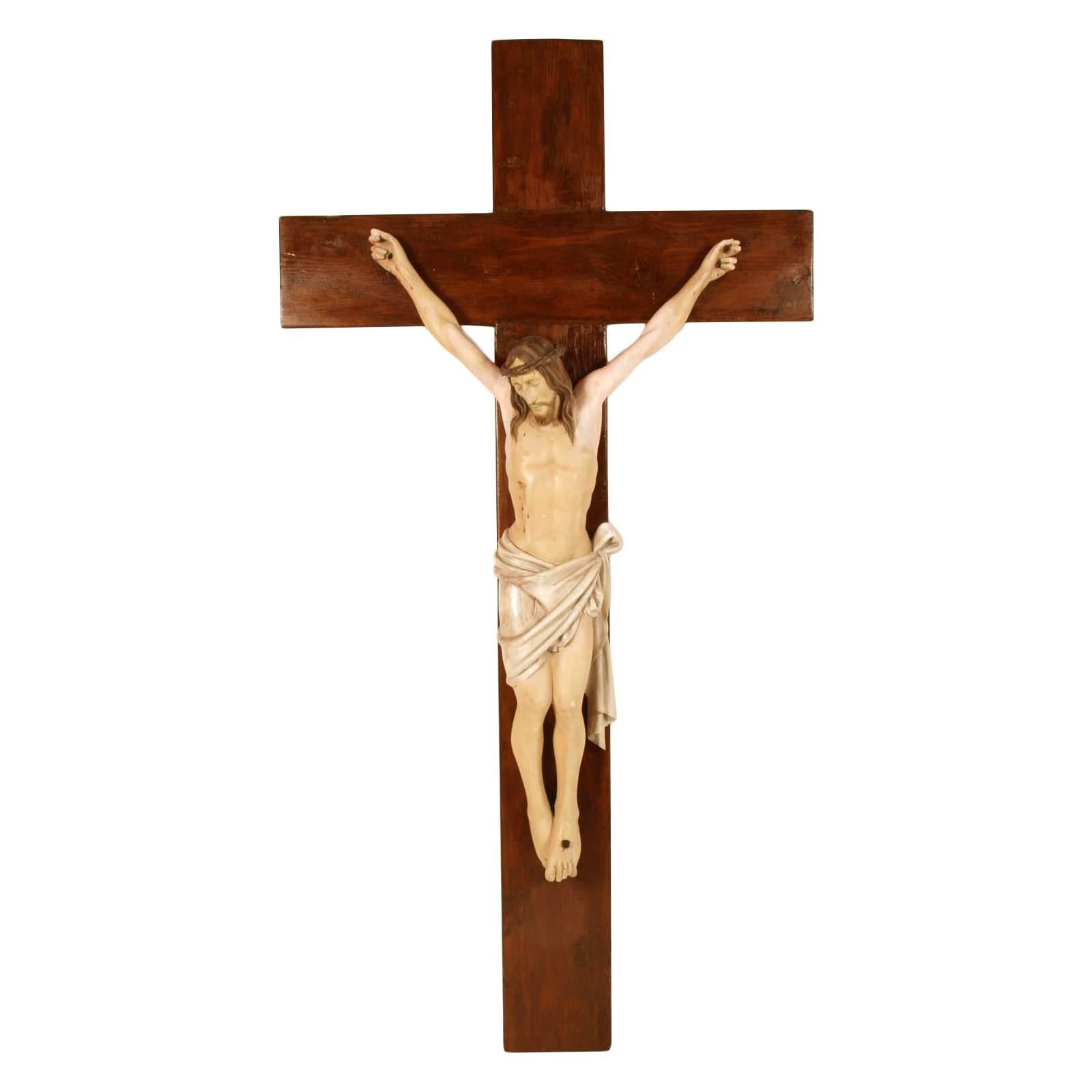 Late 19th Century Polychrome Wood Crucifix Attributable to Vincenzo Cadorin