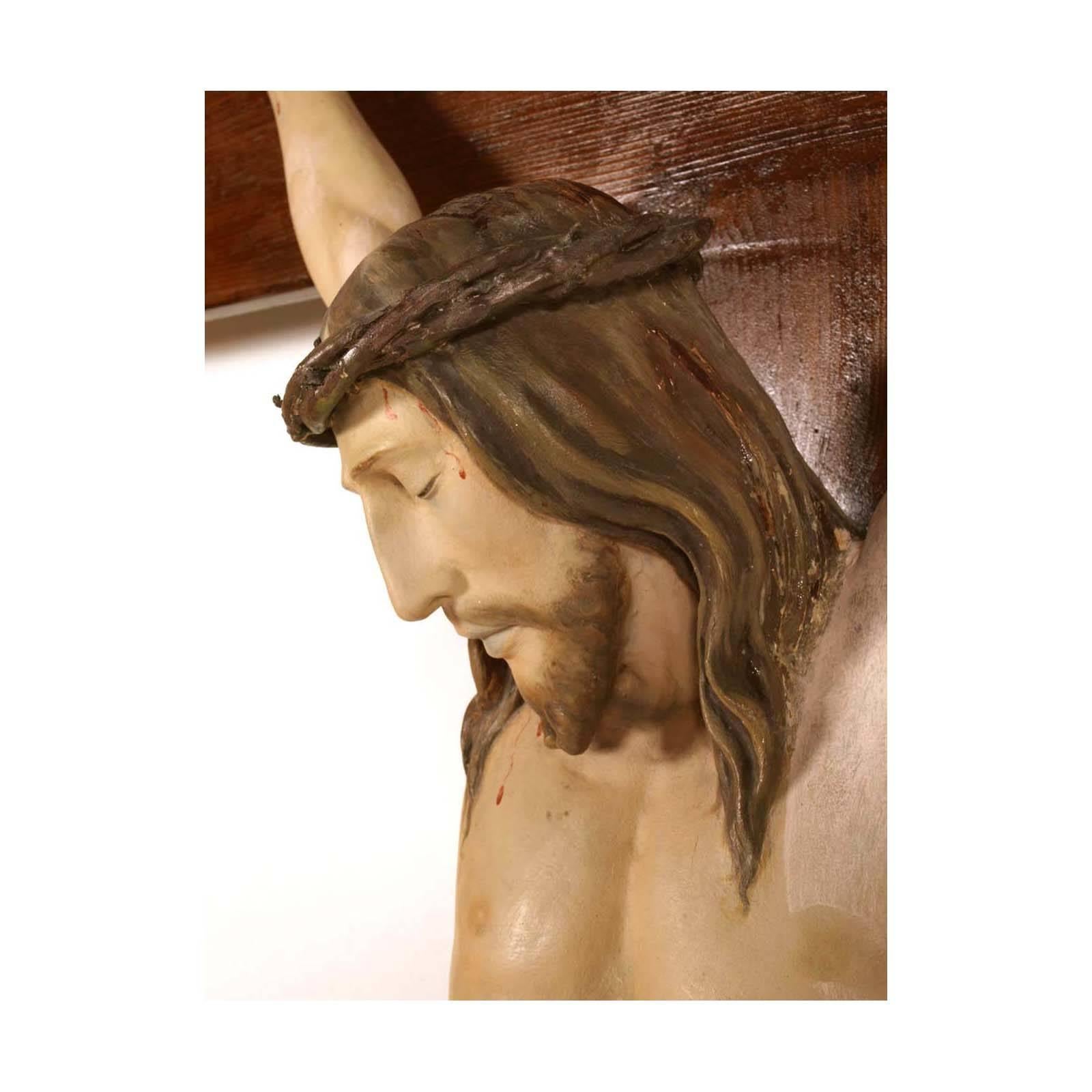 18th Century Late 19th Century Polychrome Wood Crucifix Attributable to Vincenzo Cadorin
