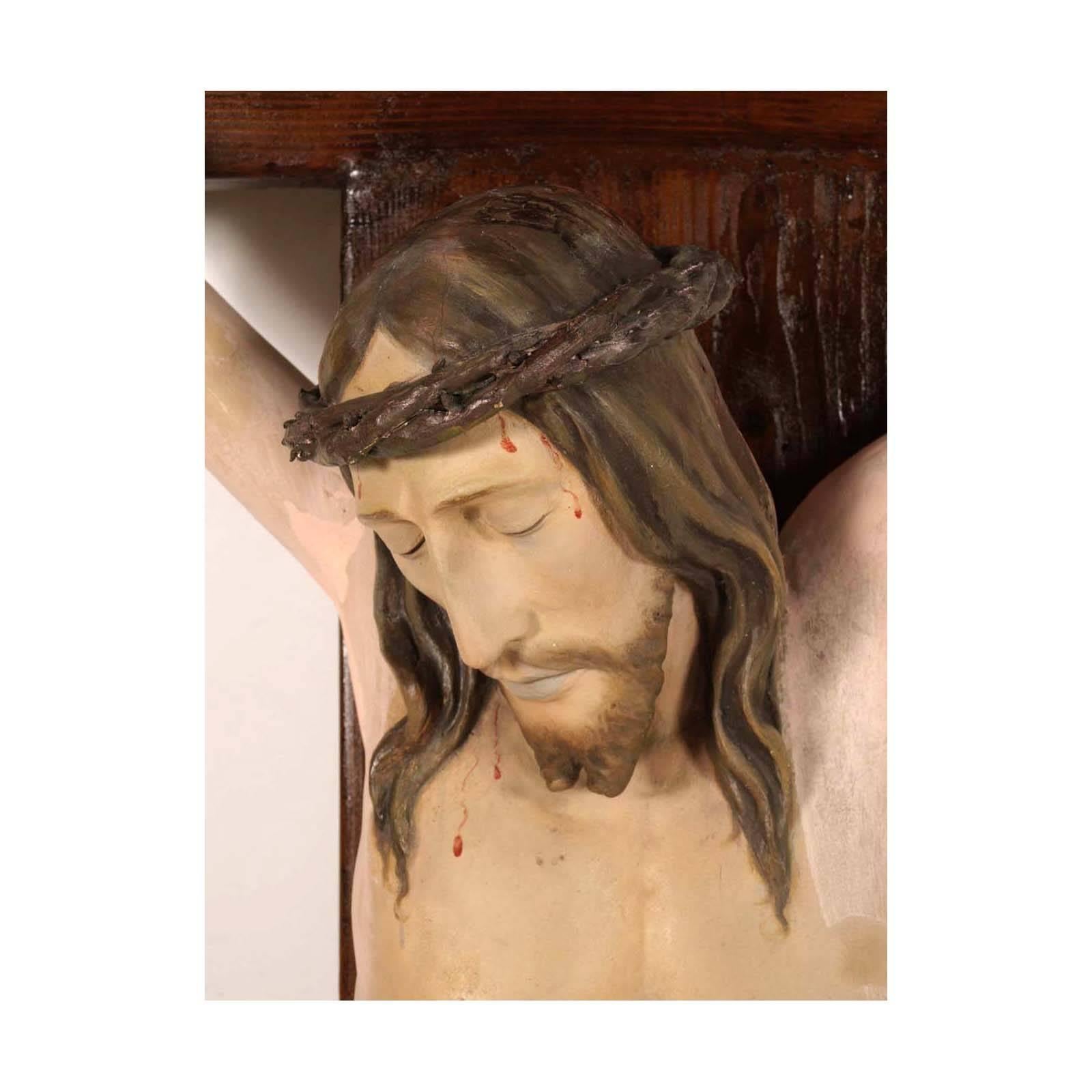 Gesso Late 19th Century Polychrome Wood Crucifix Attributable to Vincenzo Cadorin