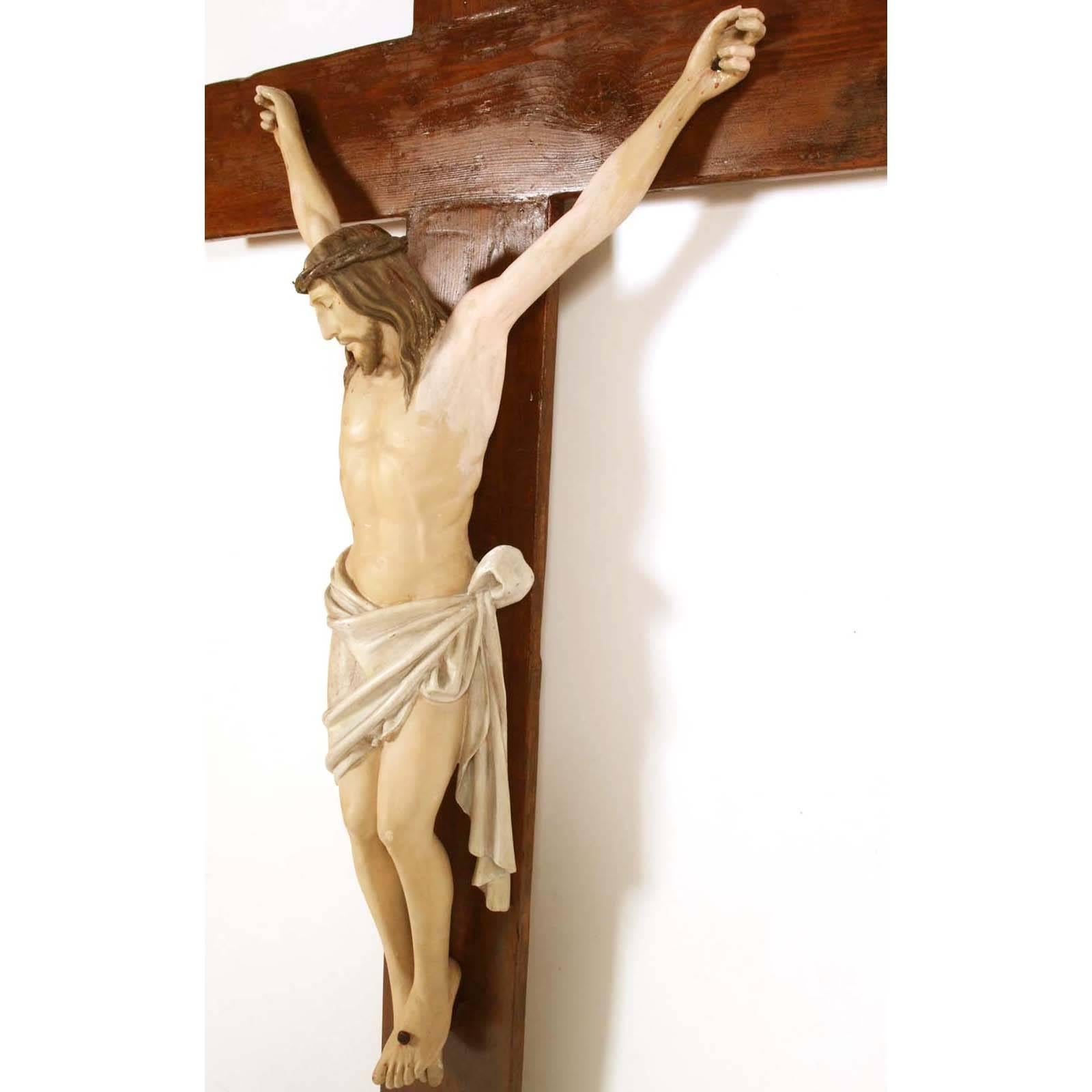 Neoclassical Revival Late 19th Century Polychrome Wood Crucifix Attributable to Vincenzo Cadorin