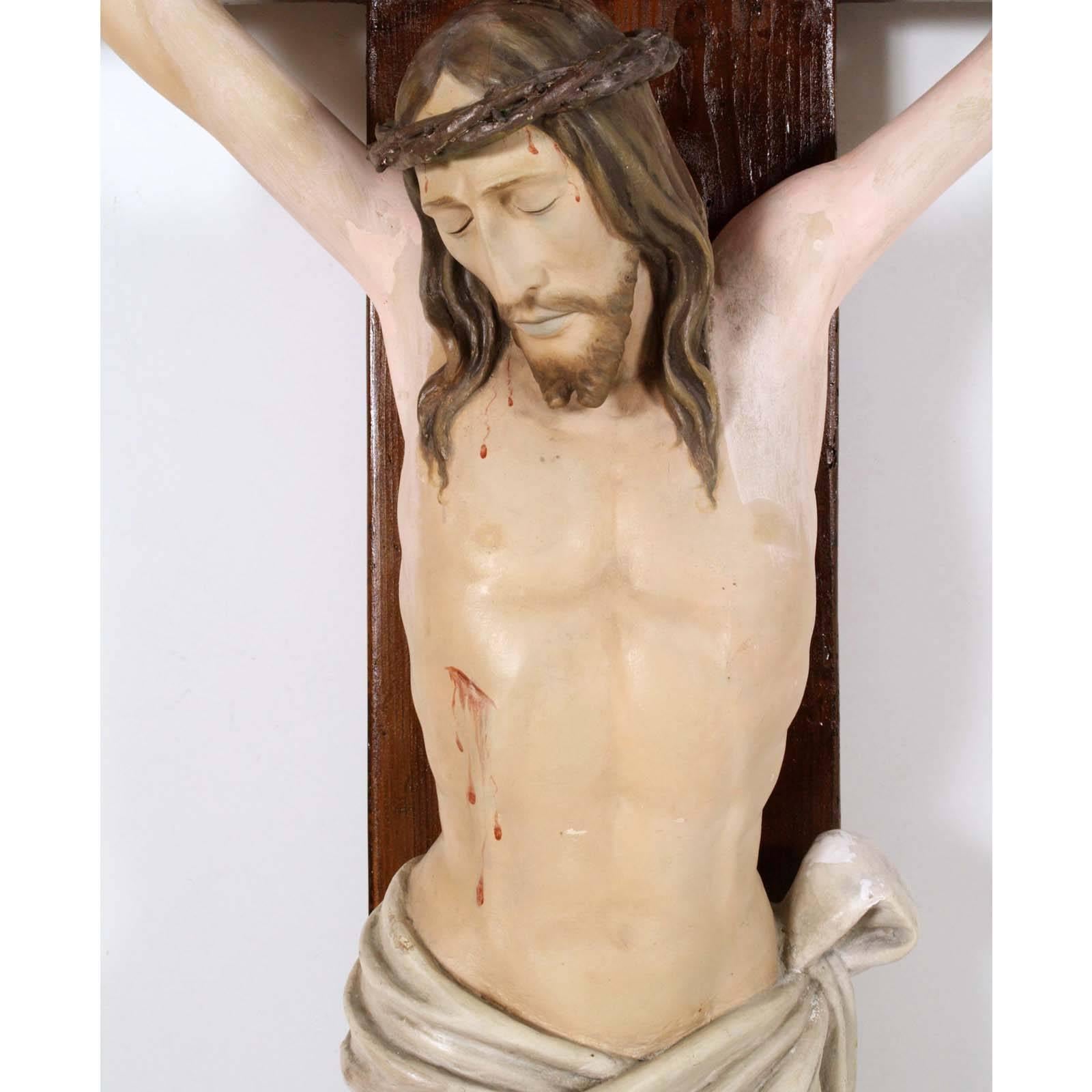 Italian Late 19th Century Polychrome Wood Crucifix Attributable to Vincenzo Cadorin