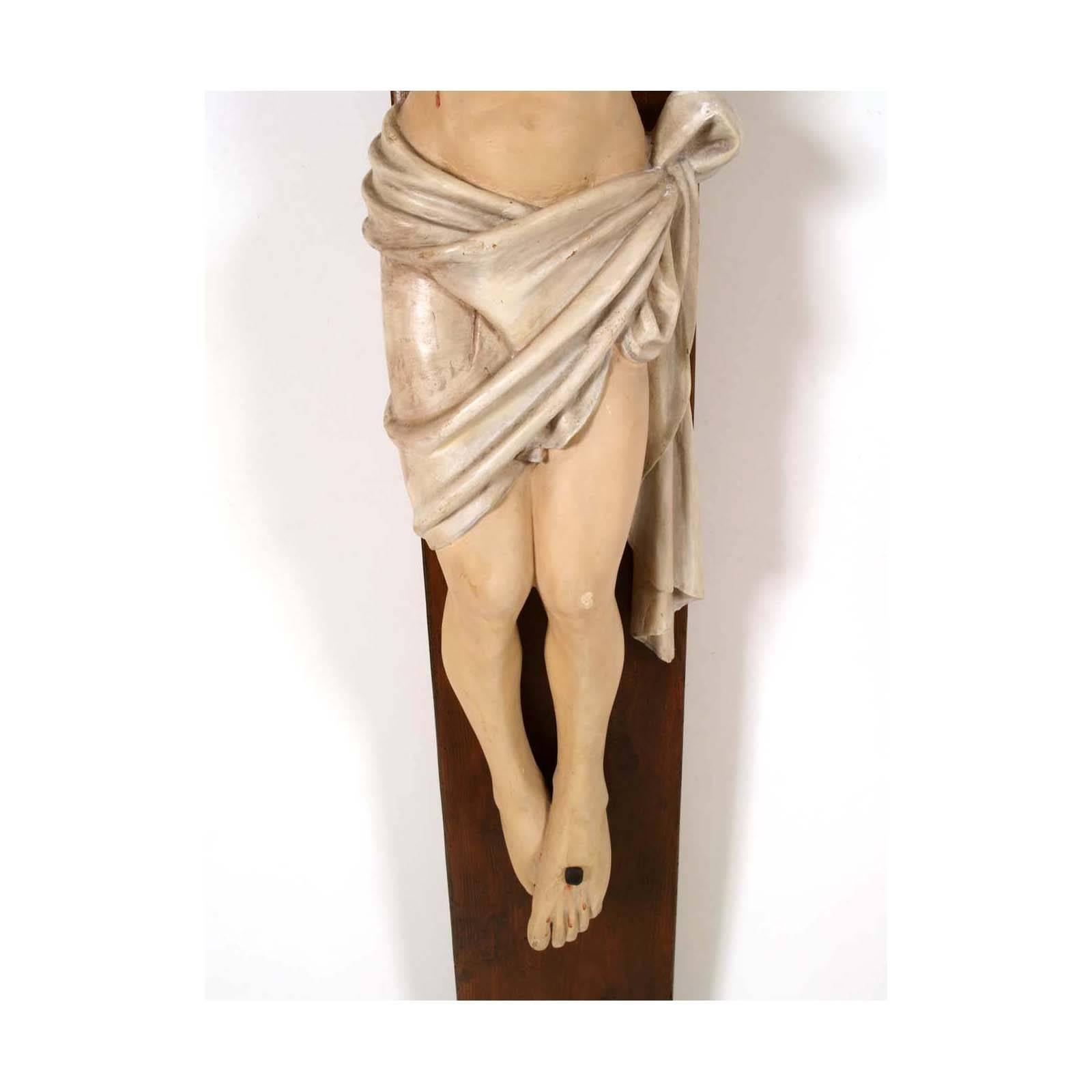 Hand-Carved Late 19th Century Polychrome Wood Crucifix Attributable to Vincenzo Cadorin