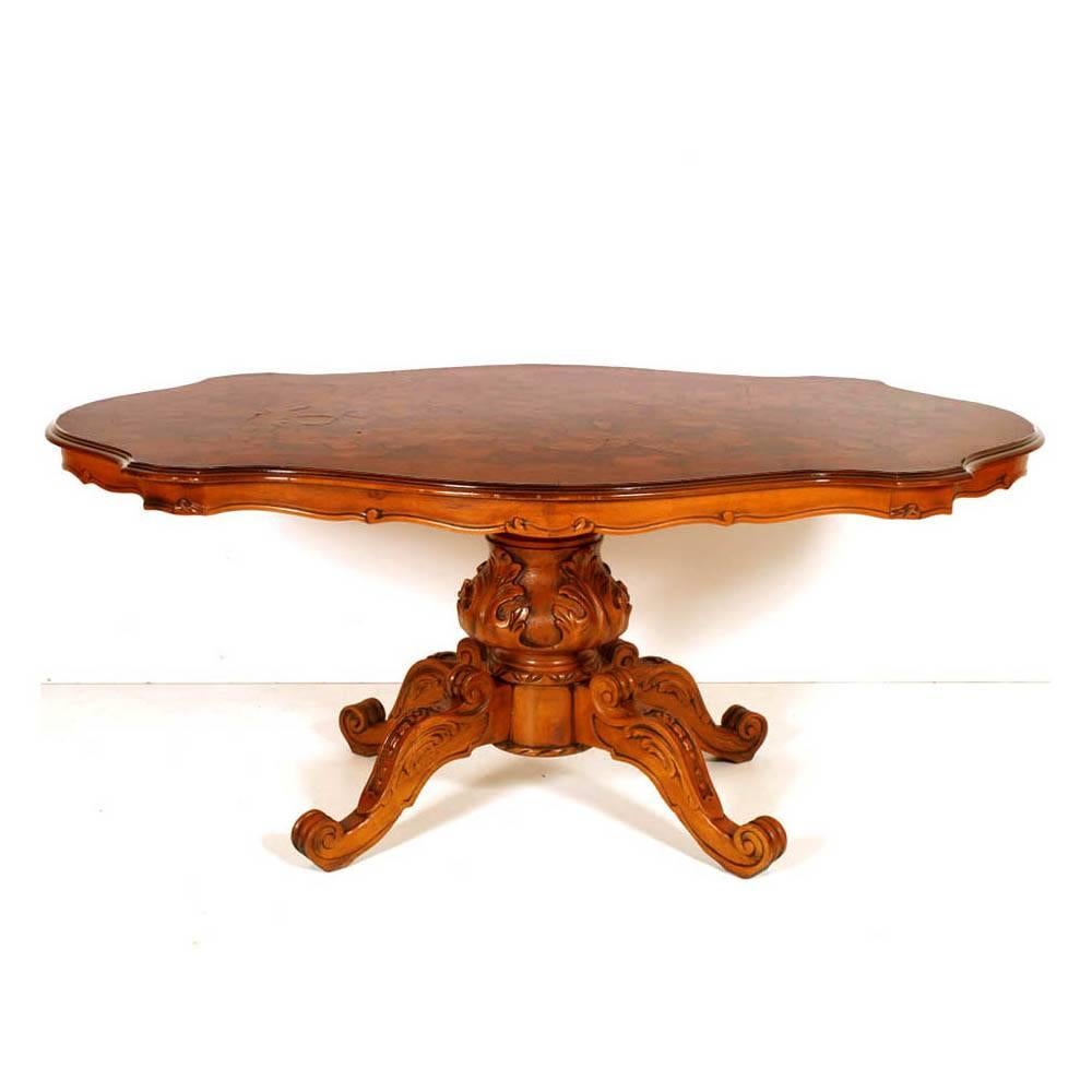 Baroque Revival Early 20th Century Baroque Table & Chairs Hand-Carved Blond Walnut For Sale