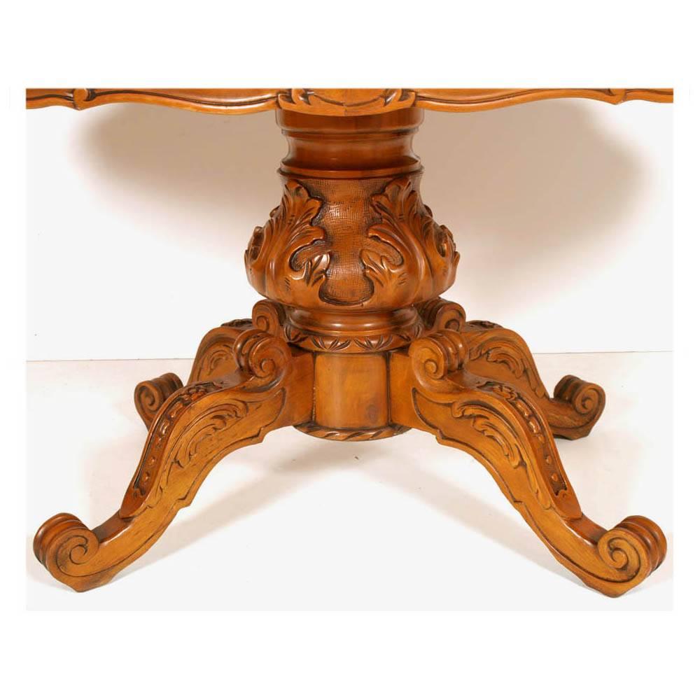 Italian Early 20th Century Baroque Table & Chairs Hand-Carved Blond Walnut For Sale