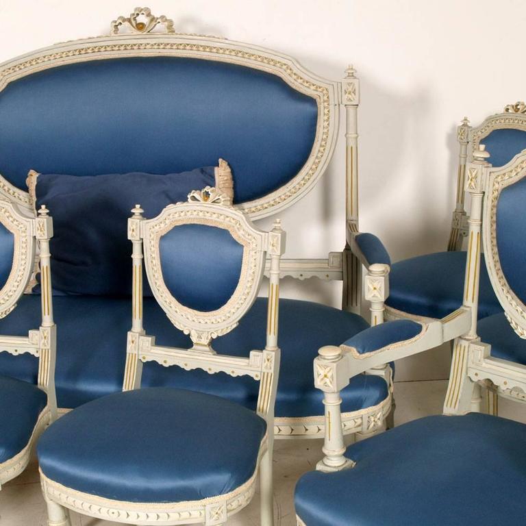 19th Century Louis XVI Gustavian style Salon Suite 1 Sofà 6 Chairs 2 Armchairs  In Good Condition For Sale In Vigonza, Padua