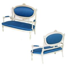 Suite da salotto del XIX secolo in stile gustaviano Luigi XVI 1 Sofà 6 Sedie 2 Poltrone