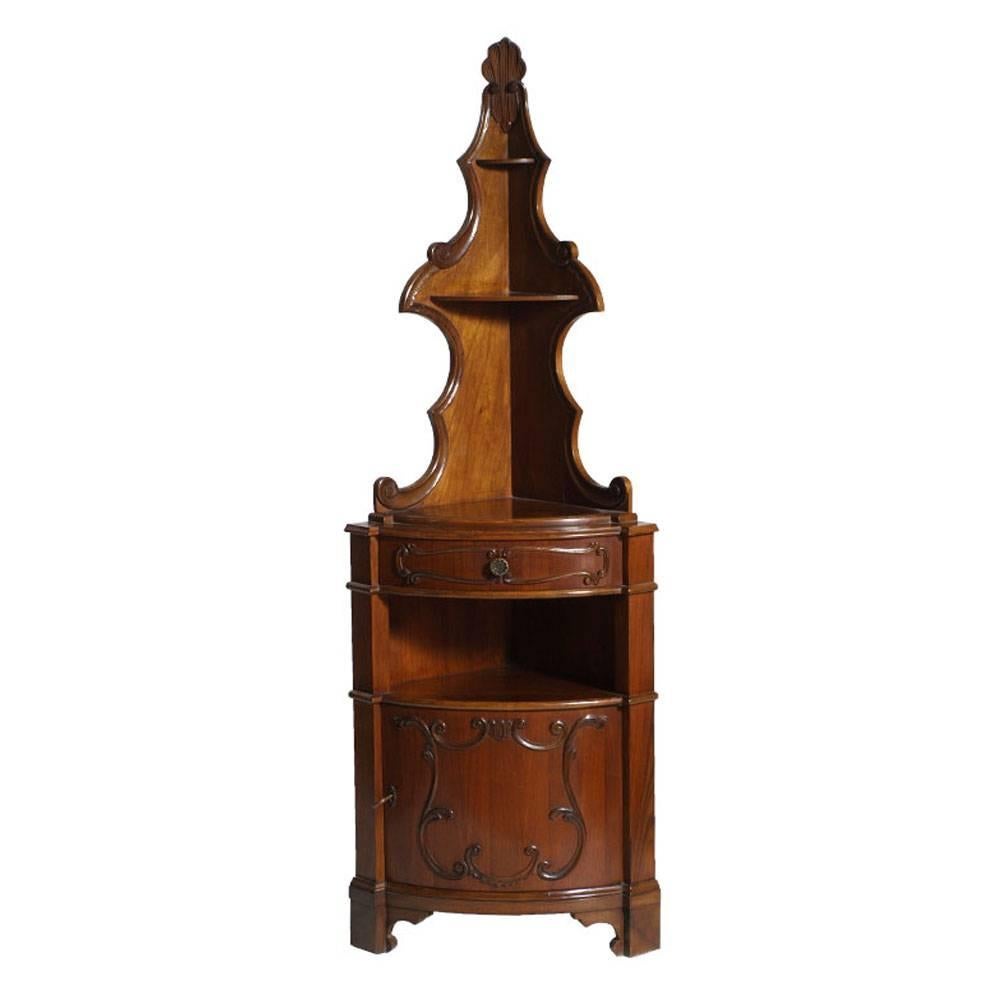 Early 20th Century Corner Cupboard, Gothic Cabinet in Carved Walnut, Finish Wax