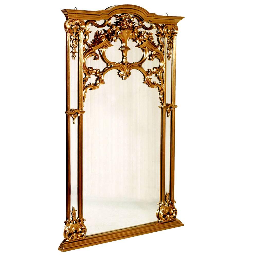 Grand miroir rococo vénitien du début des années 1900 par Testolini Salviati en bois doré et noyer