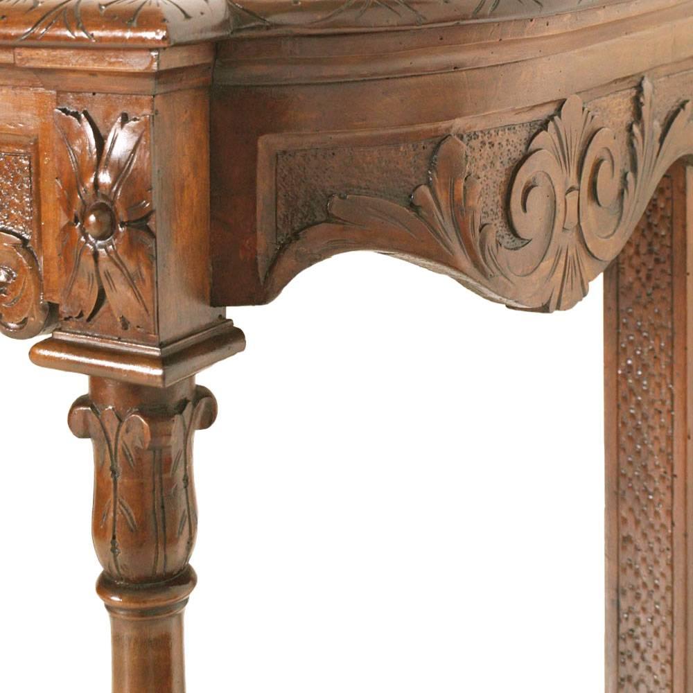 Italian Venetian Umbertina Console attributed to Cadorin, Carved Walnut with Leather Top For Sale