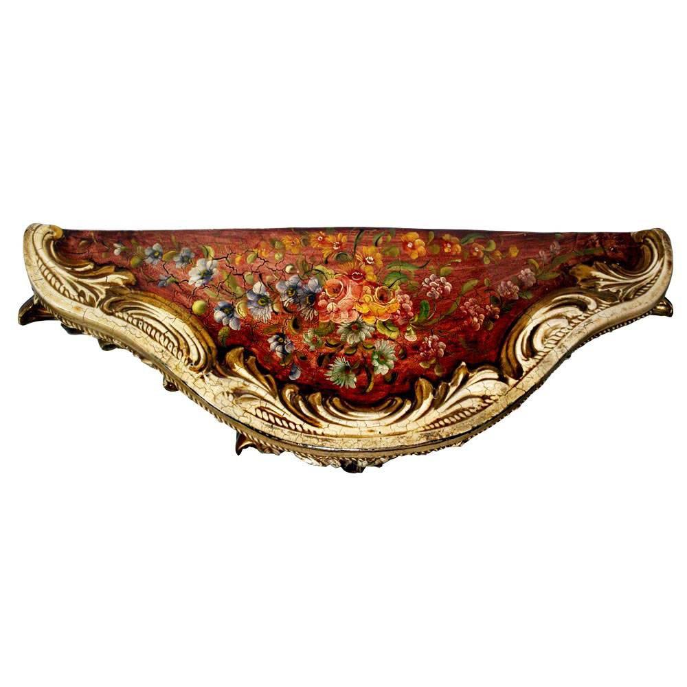 Majestic ceramic Italian Baroque wall console , hand decorated polychrome and gold leaf. Production of  Este's Ceramics.
Suitable for every room in the house: entrance console or nightstand,.

Measure cm: H 50, W 75, D 22.
 