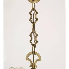 1940s  Baroque Chandelier, Three Lights, Golden Brass, Murano Glass lampshade