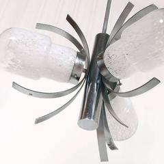 1960s Chandelier Three Lights in Steel and Murano Glass. Explosion by Mazzega