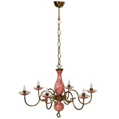 Art Deco Six-Light Florence Chandelier Gold Decorated Porcelain with Gilt Brass