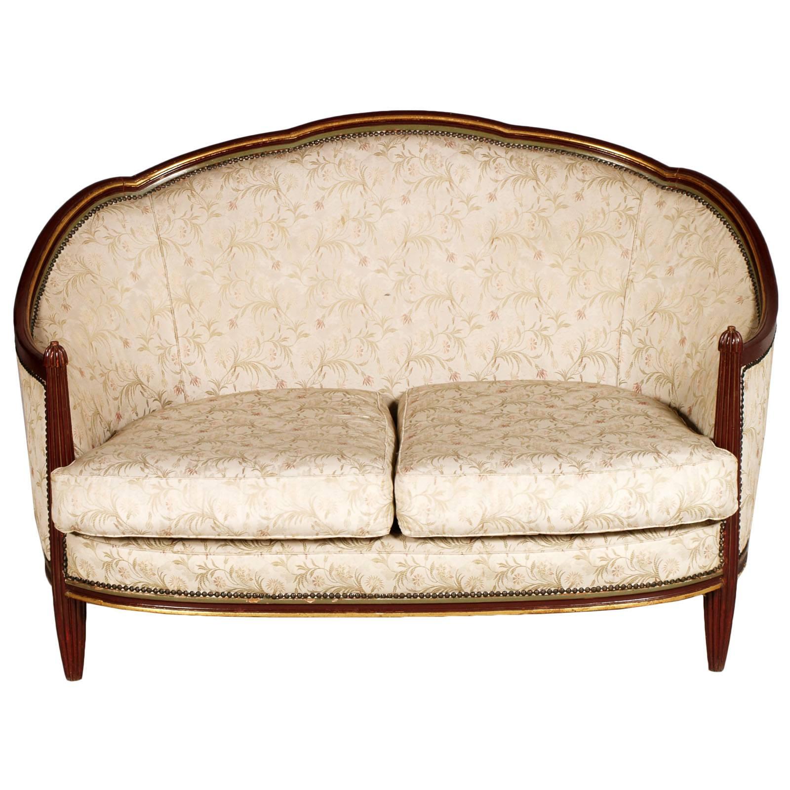 Loveseat Sofa Art Nouveau Belle Époque Lackiert und vergoldet Geschnitztes Mahagoni