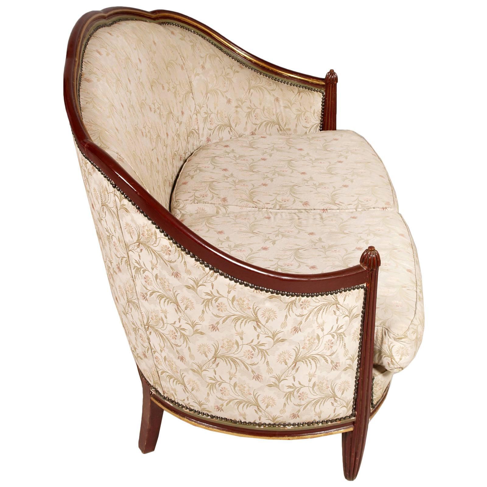 Loveseat Sofa Art Nouveau Belle Époque Lackiert und vergoldet Nussbaum geschnitzt (Art nouveau) im Angebot