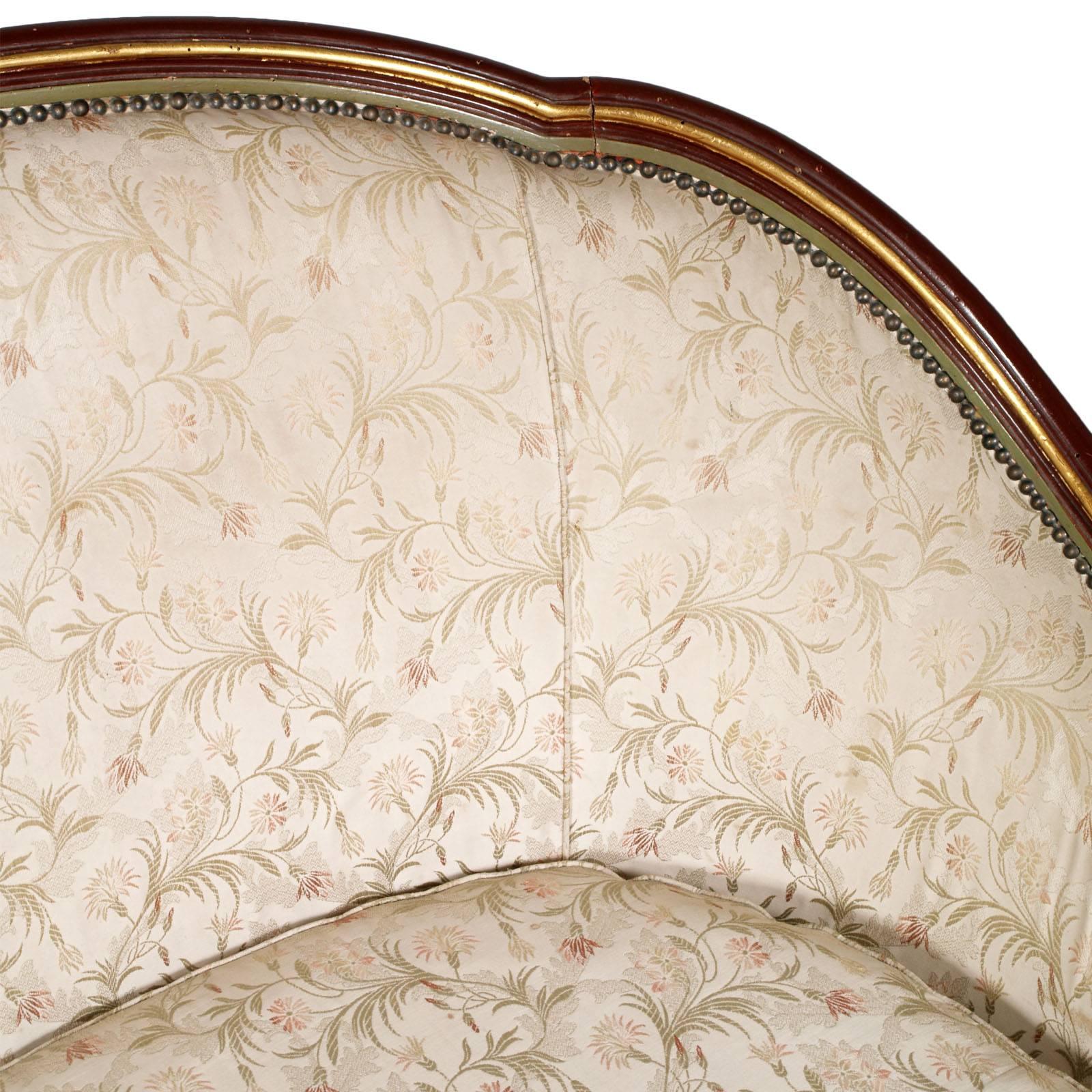 Italian Loveseat Sofa Art Nouveau Belle Époque Lacquered and Gilded Carved Mahogany For Sale