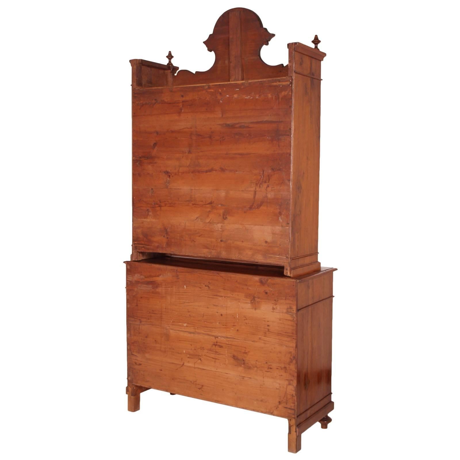 19th Century Italian Sideboard Credenza, display cabinet , Walnut wax polished For Sale 1