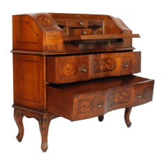 Italian Early 20th Century Bovolone Secretary Desk Commode, finely inlaid walnut