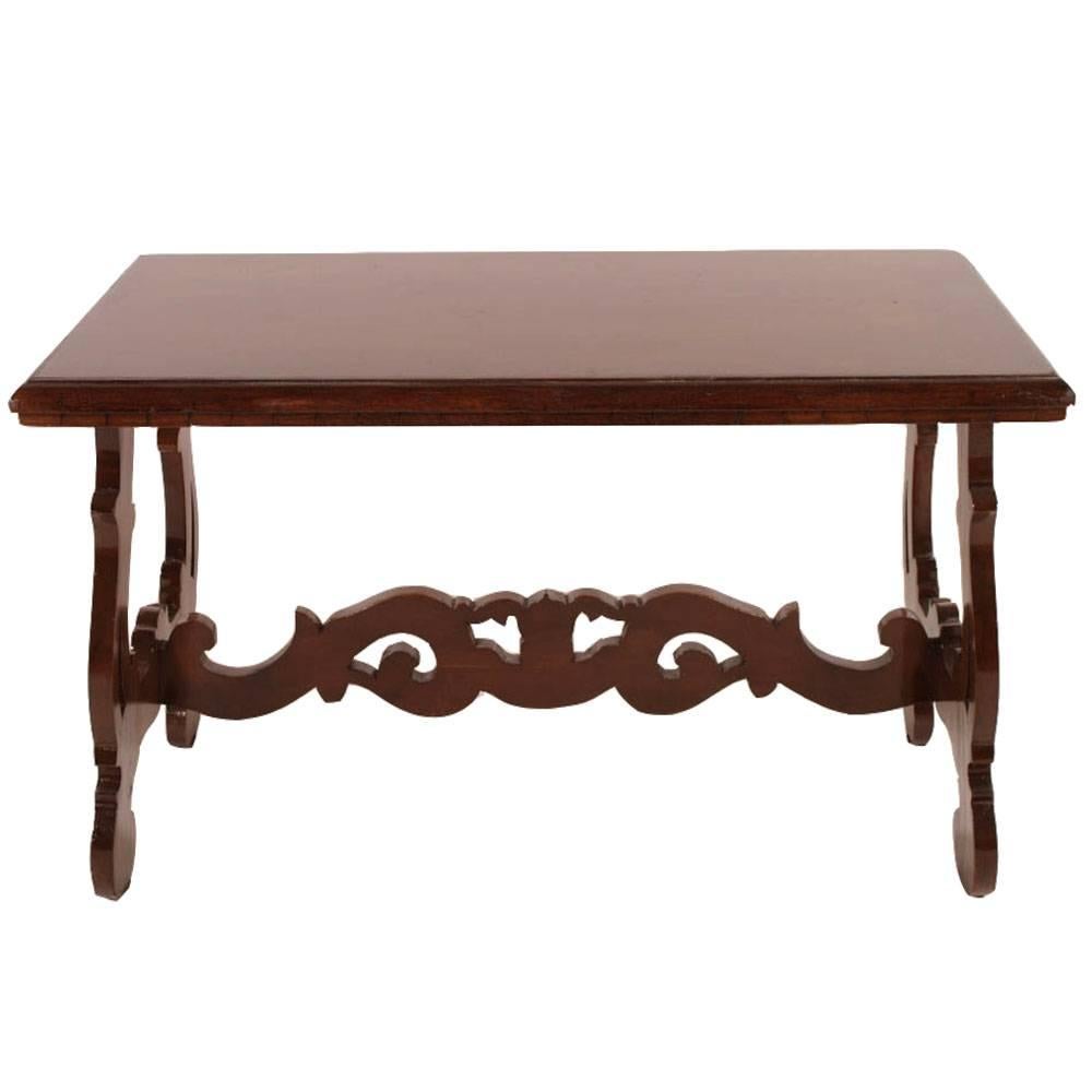 Antique Coffee Centre Table in Walnut, Florentine Renaissance Wax Polished