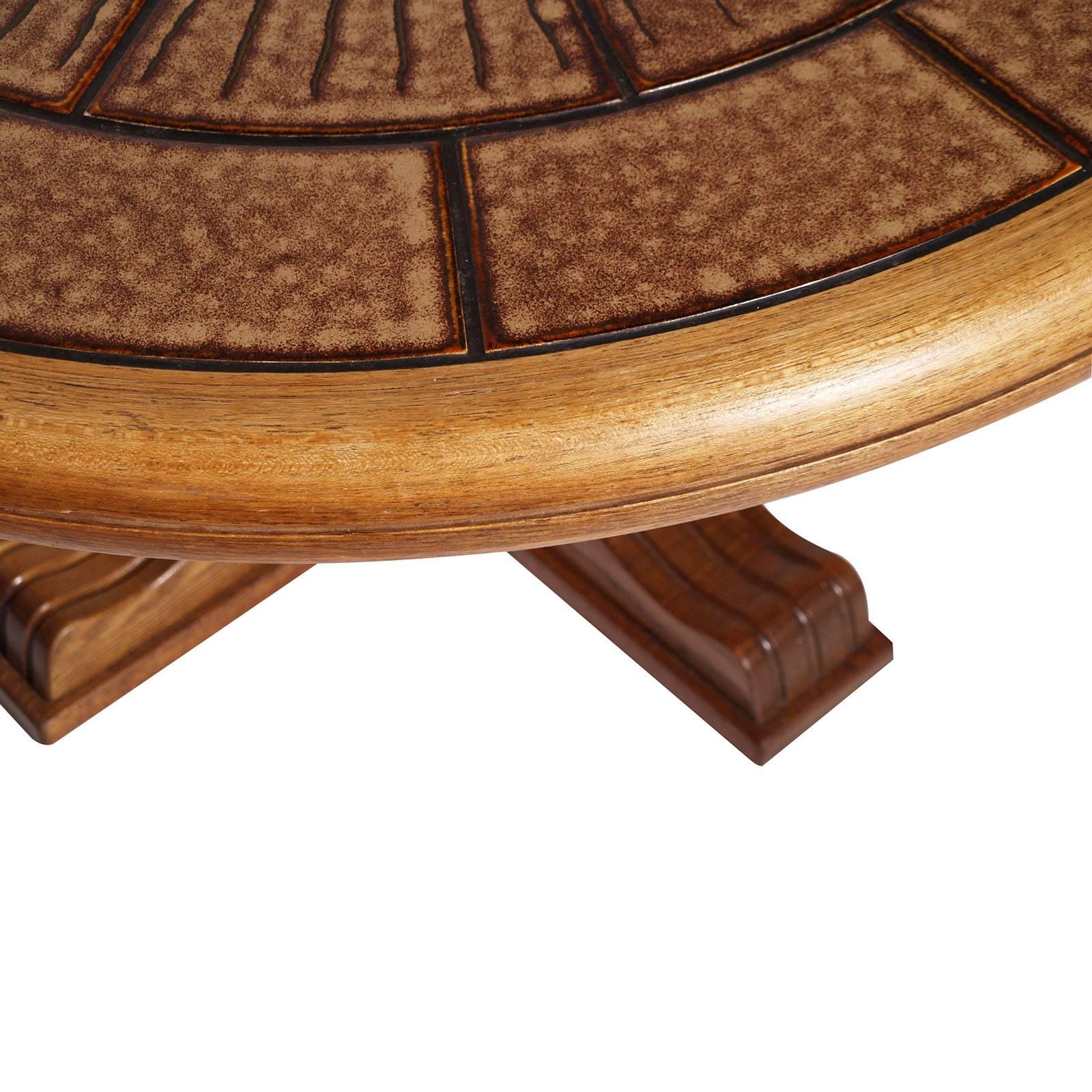Country Tuscany Round Baroque Style Solid Walnut Coffee Centre Table with Top in Ceramic For Sale