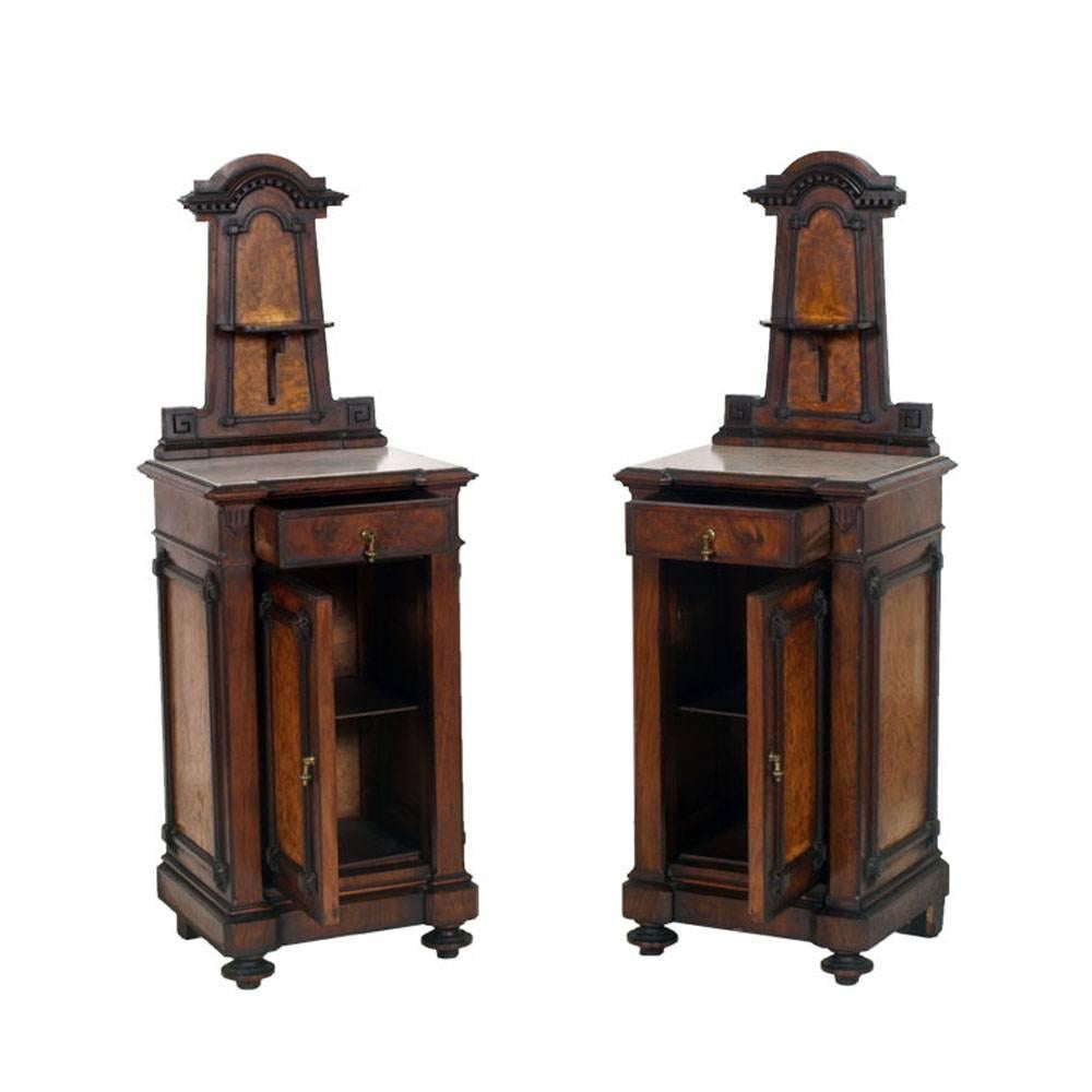 20th Century Italian Art Nouveau Dresser and Nightstands Walnut, Applied Olm Root, Marble Top For Sale