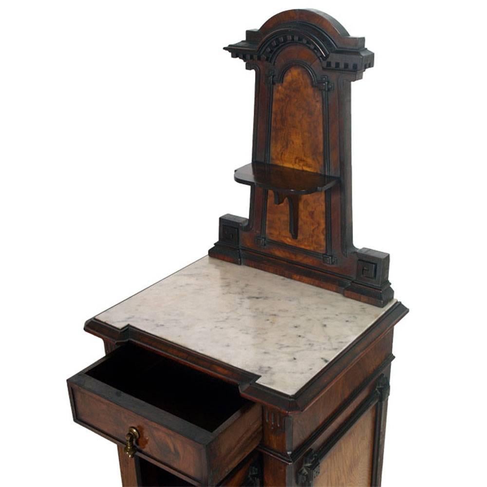 Mirror Italian Art Nouveau Dresser and Nightstands Walnut, Applied Olm Root, Marble Top For Sale