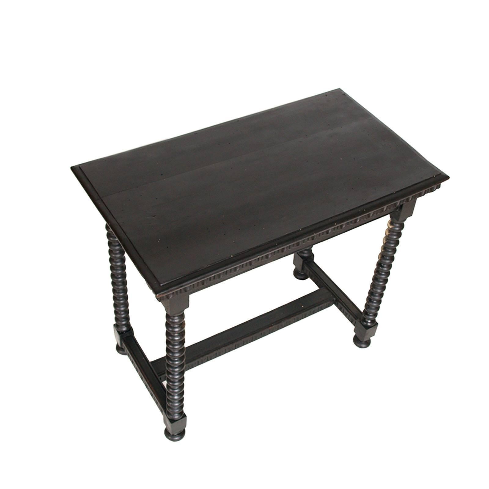 19th century Renaissance console or side table in solid ebonized hand-carved walnut, finished wax.

Measures: H 70, W 80, D 46.
          