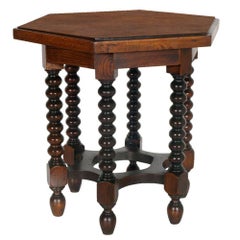 18th Century Renaissance Tuscan Hexagonal Stool, Table Solid Turned Black Walnut