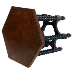 18th Century Renaissance Tuscan Hexagonal Stool, Table Solid Turned Black Walnut